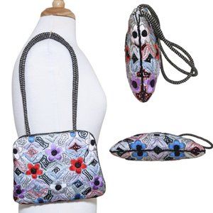 Vintage Beaded & Embroidered Floral Evening Purse